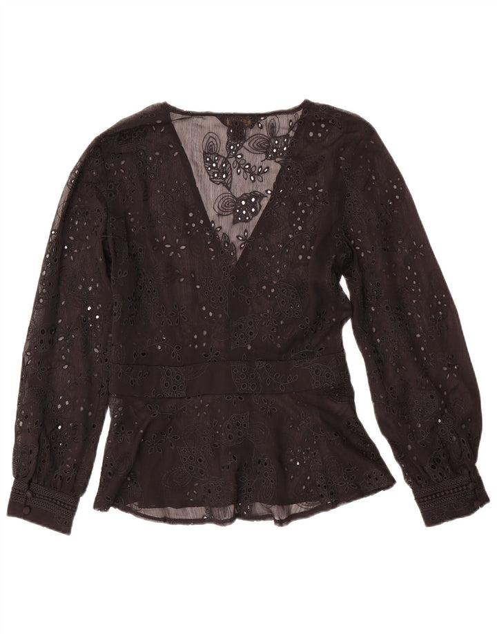 Blusa tipo camisa para mujer Lipsy UK 40 Small Black Floral Poliéster