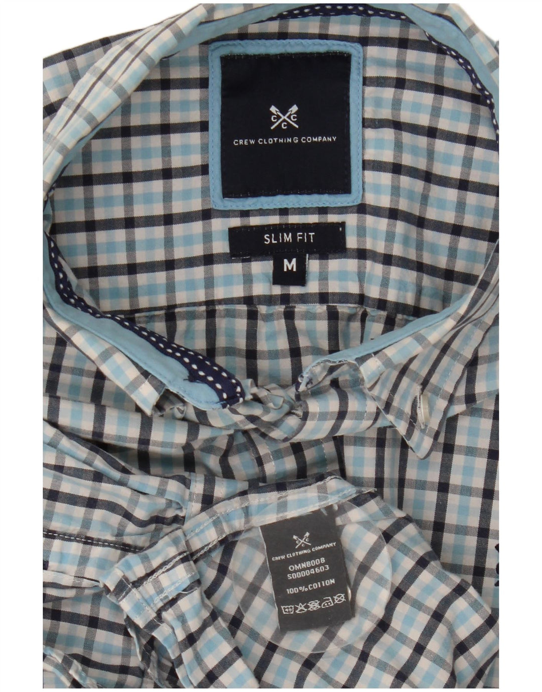 Crew Clothing Camisa ajustada para hombre de algodón a cuadros azul medio