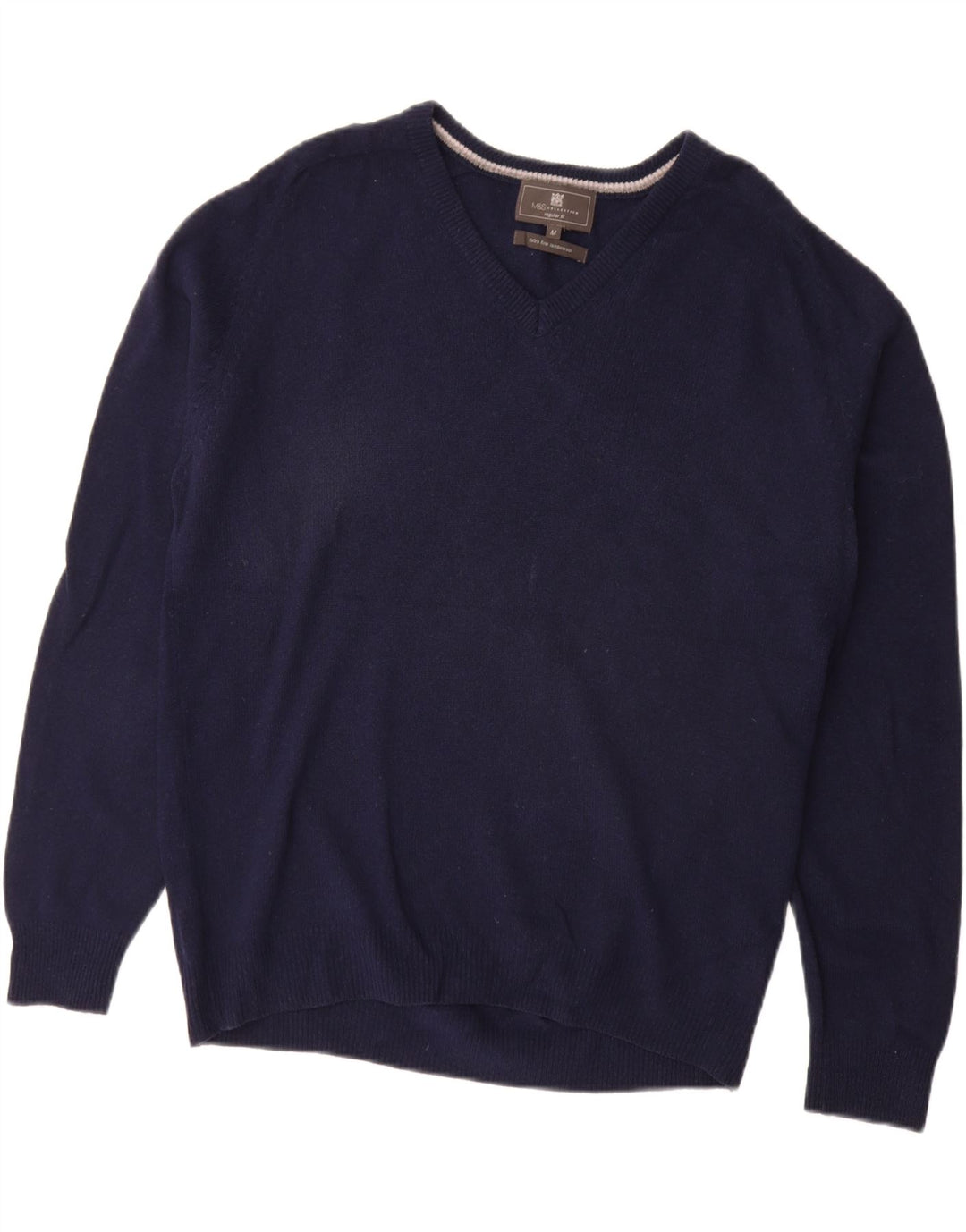 MARKS & SPENCER Suéter tipo jersey con cuello en V y ajuste regular para hombre Azul marino mediano