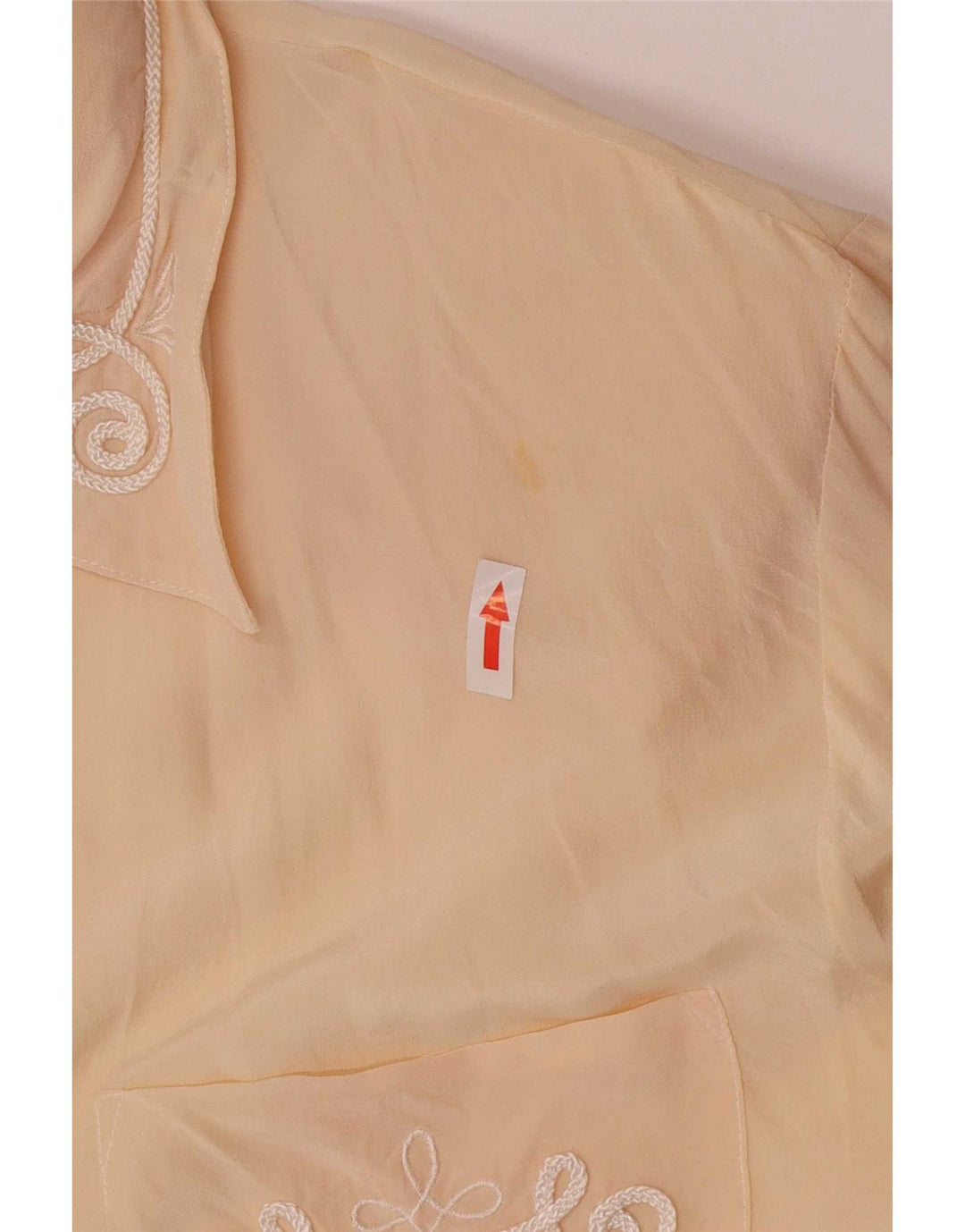 Vintage mujer camisa regular blusa Reino Unido 14 seda beige grande
