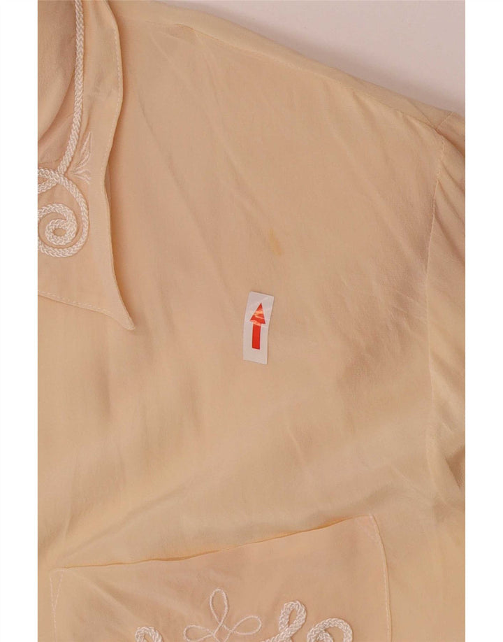 Vintage mujer camisa regular blusa Reino Unido 14 seda beige grande