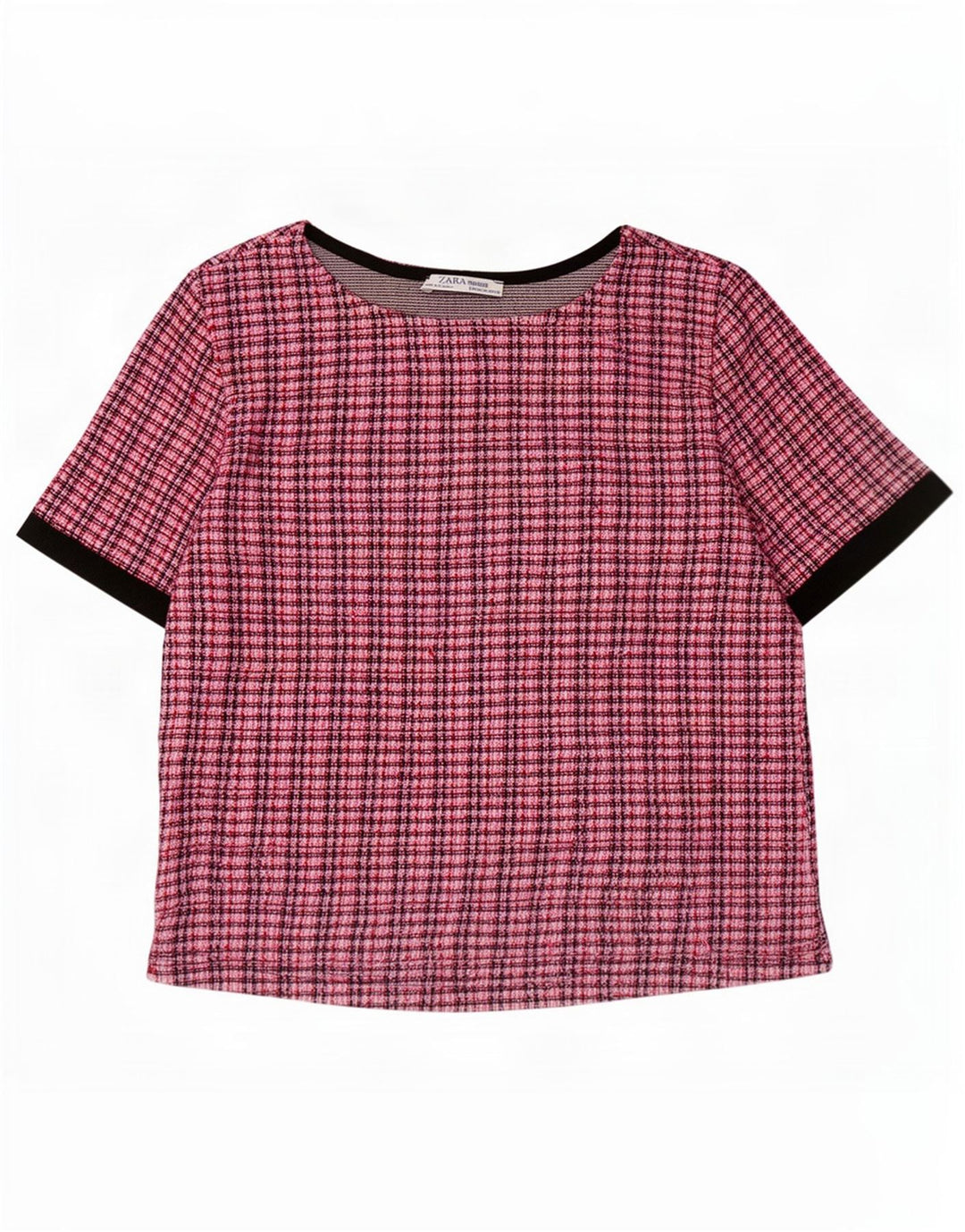 Zara Blusa corta para mujer UK 42 Poliéster a cuadros rosa medio