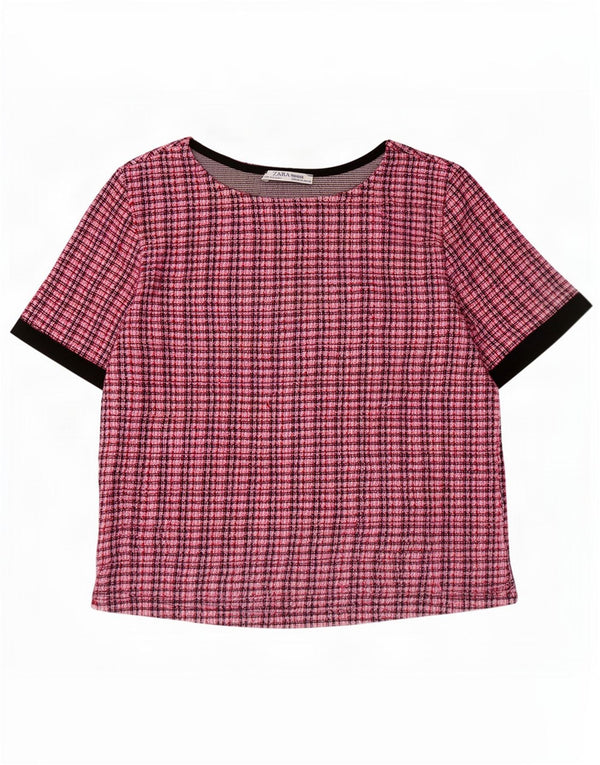 Zara Blusa corta para mujer UK 42 Poliéster a cuadros rosa medio