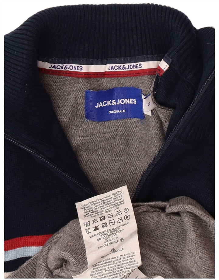 JACK & JONES Jersey con cuello y cremallera gráfico para hombre Small Grey Colourblock