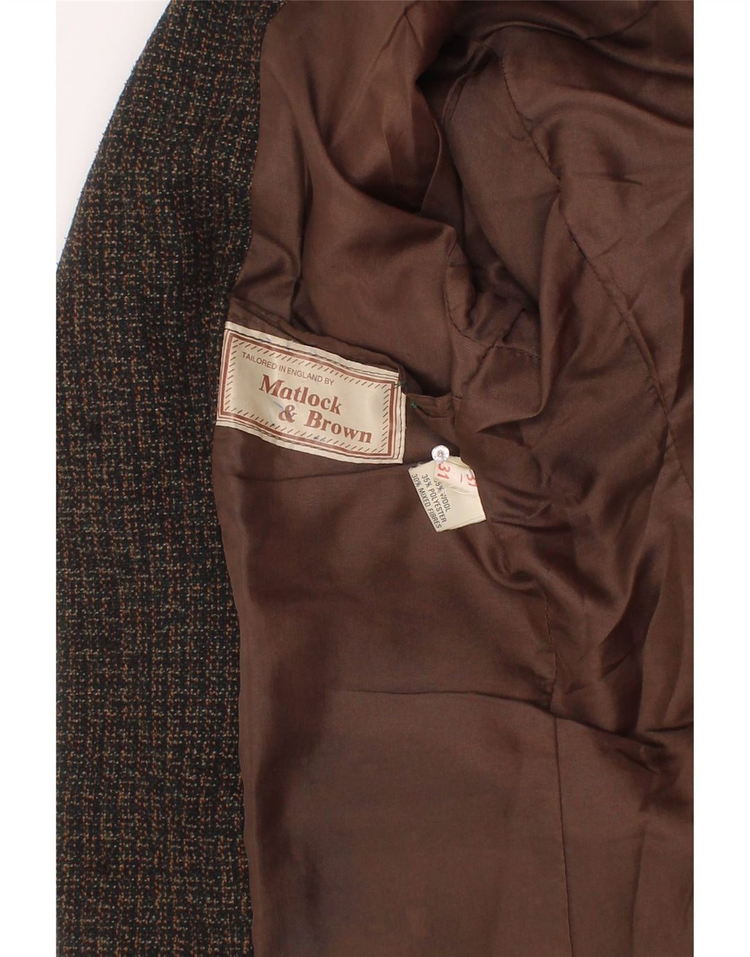 Vintage Boys 3 Botones Blazer Chaqueta 13-14 Años Marrón Lana Moteada