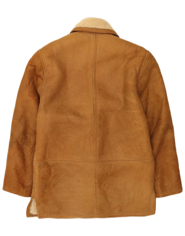 Vintage mujer doble pecho shearling chaqueta Reino Unido 14 grande beige