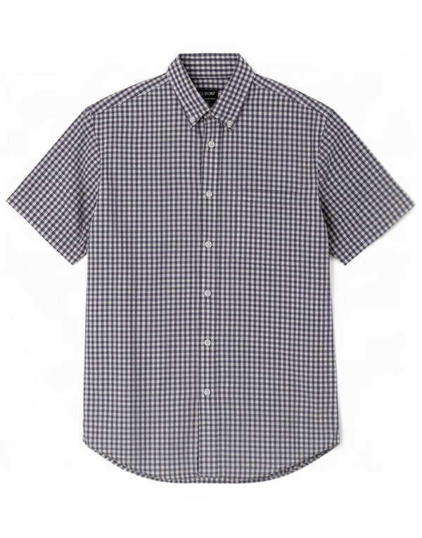 Camisa Orvis Hombre Manga Corta Algodón Vichy Azul Marino Medio