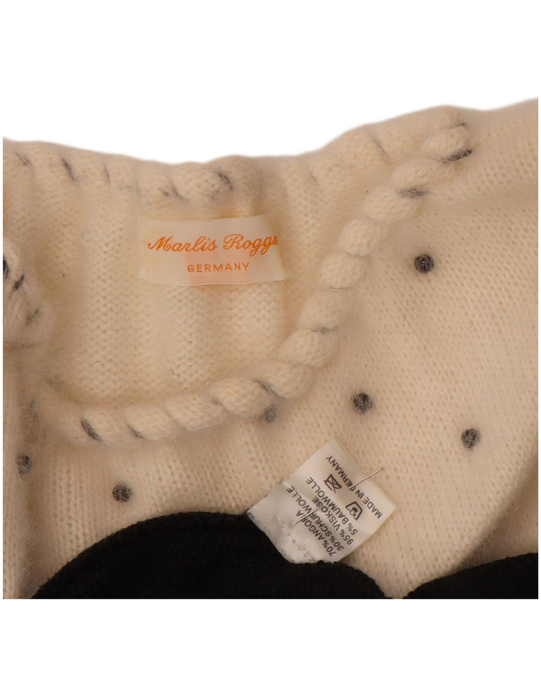 VINTAGE Mujer Barco Cuello Jersey Suéter Reino Unido 14 Medio Negro Colorblock