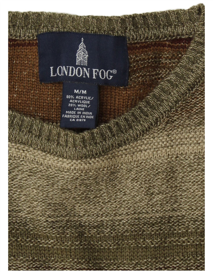 LONDON FOG Suéter tipo jersey con cuello redondo para hombre Acrílico a rayas de color caqui mediano