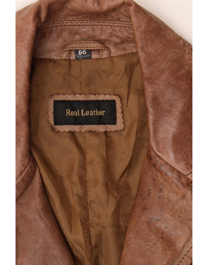 Vintage hombres 2 botones cuero Blazer chaqueta Reino Unido 40 marrón grande