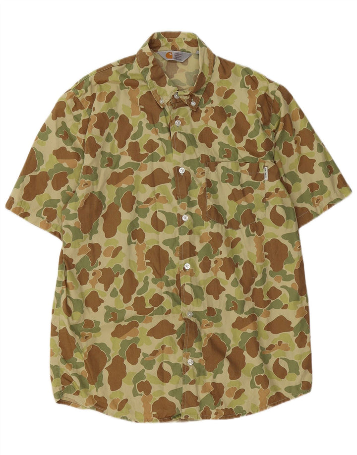 Carhartt Hombre Camisa De Manga Corta De Algodón Camuflaje Caqui Medio