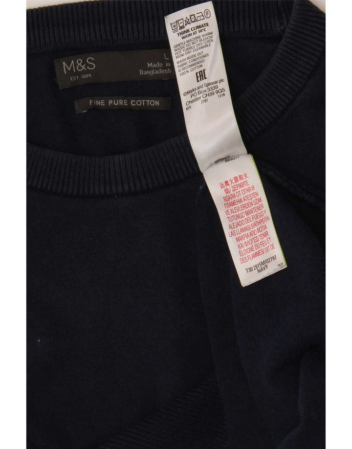 Marks & Spencer - Jersey de cuello redondo para hombre, talla grande, algodón azul marino