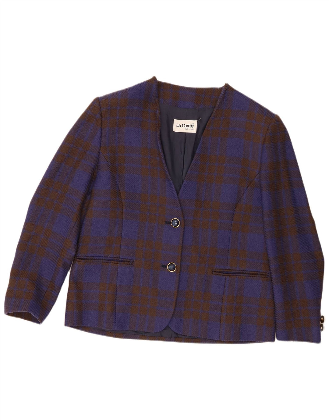 La Cordee Chaqueta tipo blazer holgada con 2 botones para mujer UK 44 Medium Blue Check