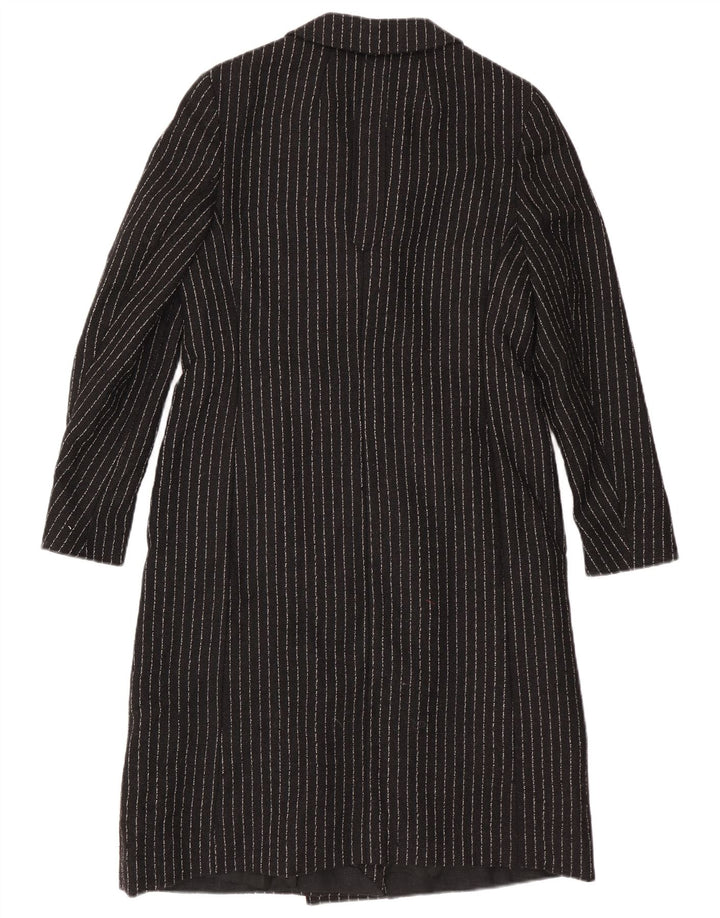 Vintage mujer doble pecho abrigo Reino Unido 8 pequeño negro Pinstripe