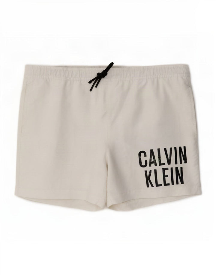Calvin Klein Shorts De Baño Con Gráficos Para Hombre Blanco Mediano