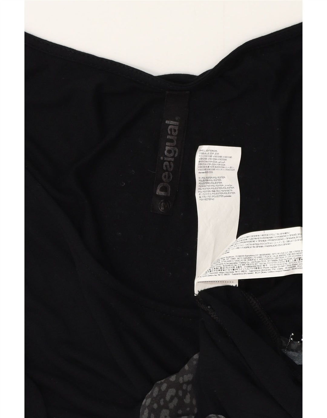 DESIGUAL Vestido acampanado gráfico de manga 3/4 para mujer UK 42 Viscosa negra mediana