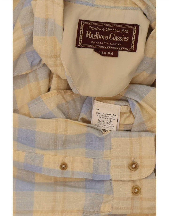 Camisa Marlboro Classics Hombre Algodón Cuadros Amarillo Medio