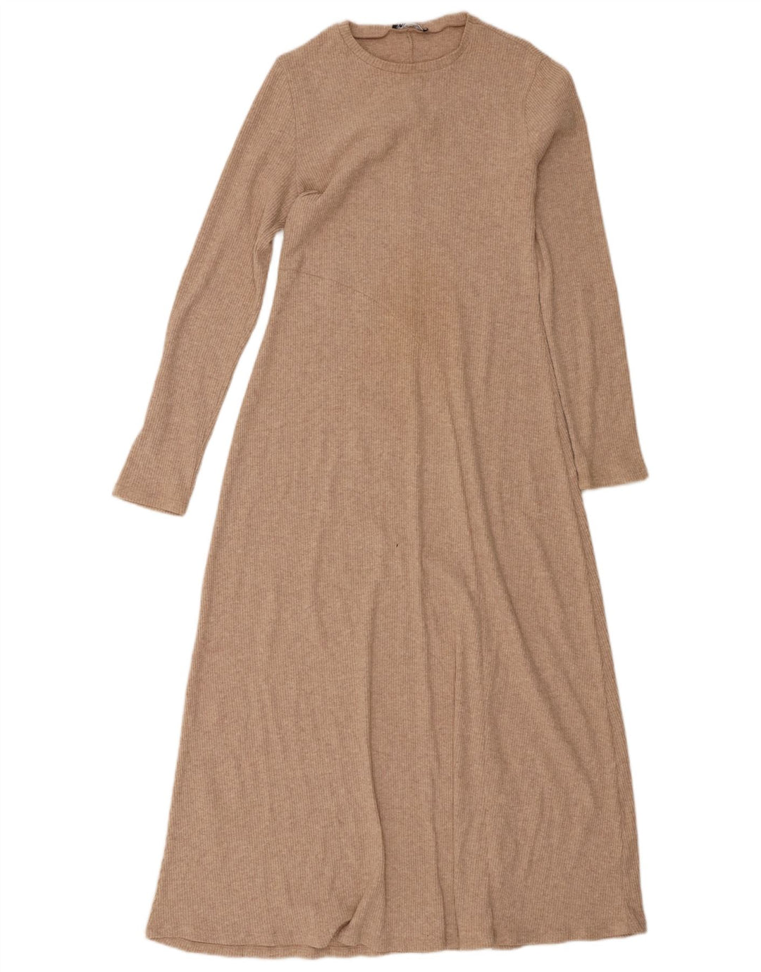 Zara Mujer Maxi Vestido De Manga Larga UK 42 Medio Beige