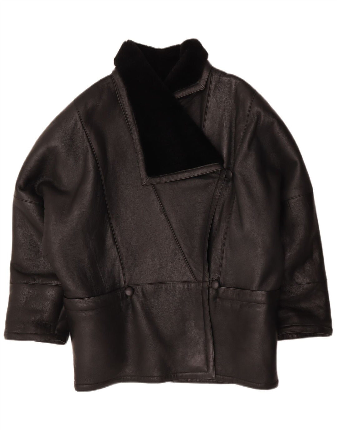 Vintage mujer chaqueta de piel de gran tamaño IT 44 cuero negro medio