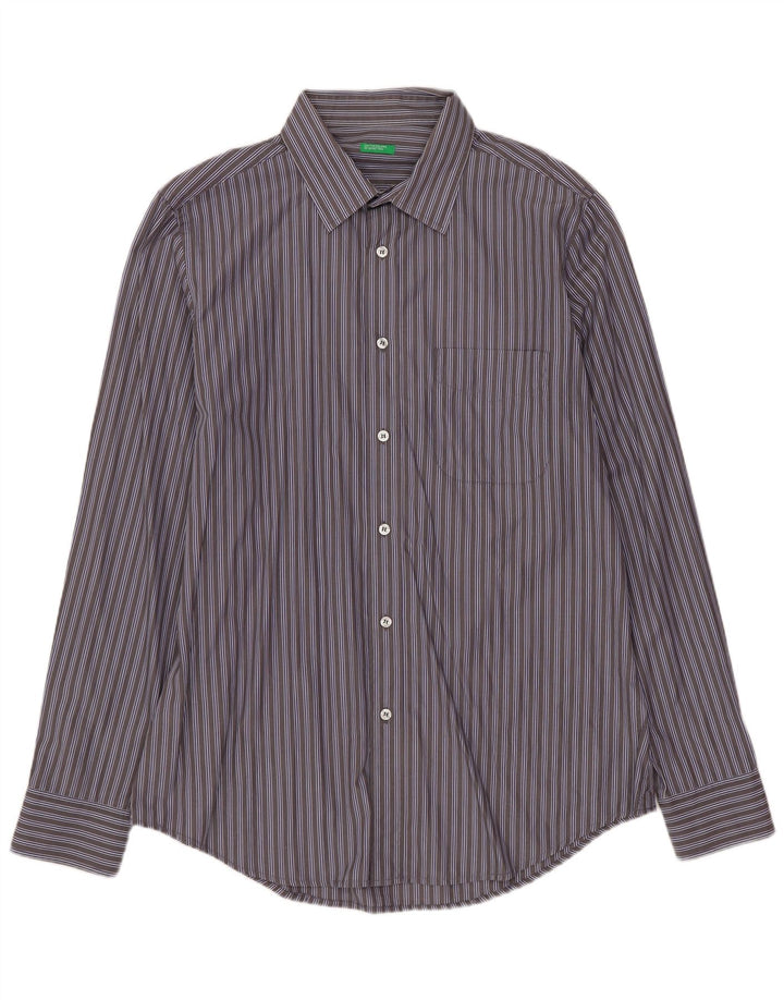 BENETTON Camisa para hombre grande gris a rayas