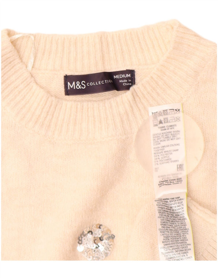 MARKS & SPENCER Suéter tipo jersey con cuello redondo para mujer UK 14 Medium Off White