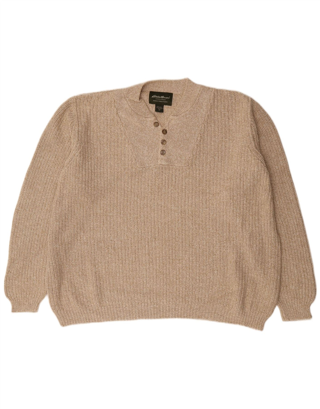 Eddie Bauer Suéter alto con cuello y botones para hombre XL Algodón beige