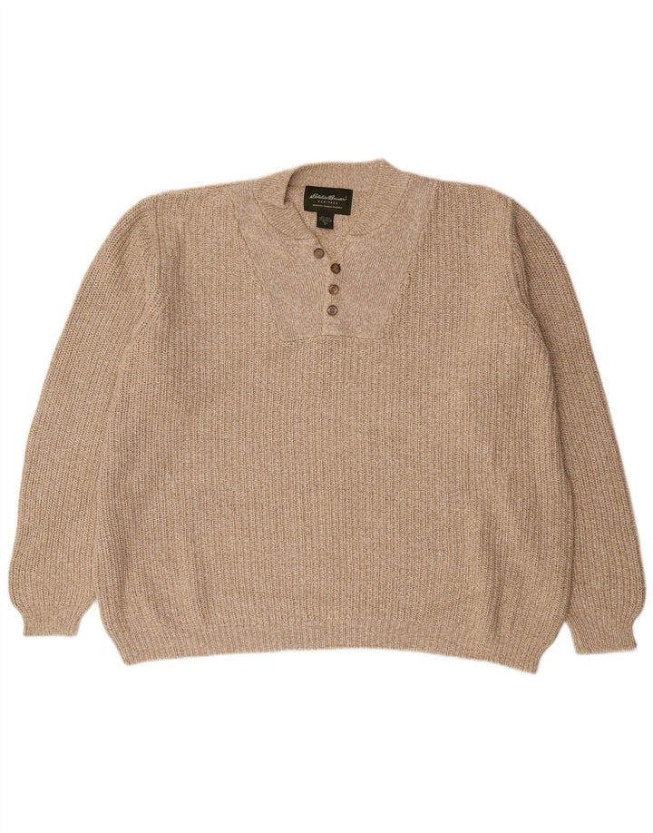 Eddie Bauer Suéter alto con cuello y botones para hombre XL Algodón beige