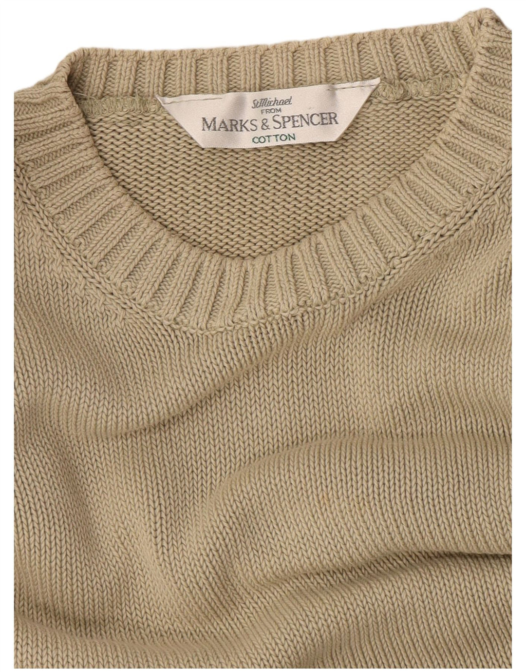 Marks & Spencer - Jersey de cuello redondo para hombre, talla grande, algodón beige