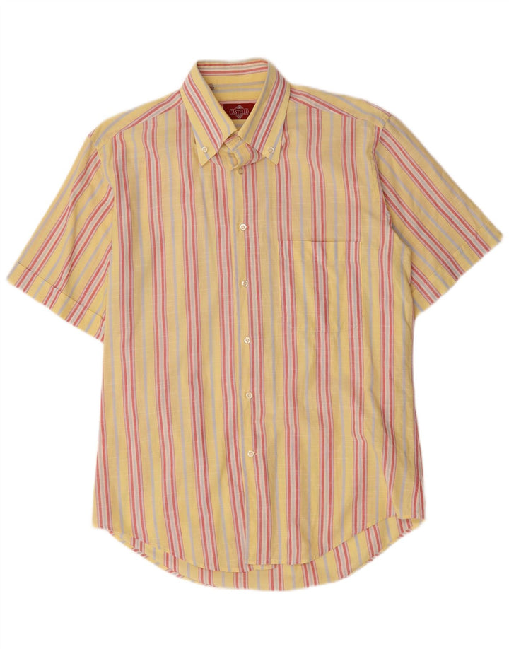 Castello Camisa de manga corta para hombre Talla 15 3/4 Mediana Rayas amarillas