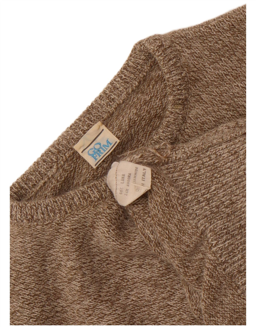 Vintage mujer cuello redondo jersey suéter Reino Unido 14 lana marrón medio