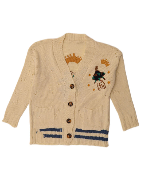 Vintage mujer gráfico cardigan suéter Reino Unido 18 XL de rayas blancas