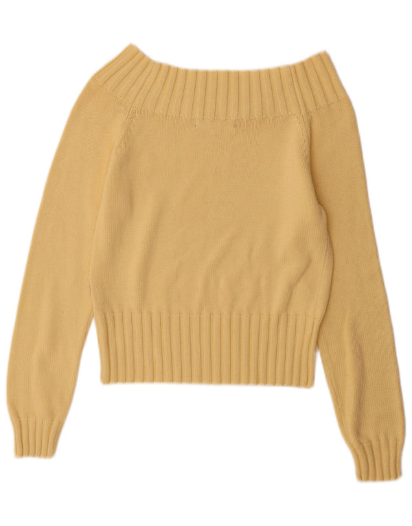 Vintage mujer fuera del hombro suéter Reino Unido 12 algodón amarillo medio