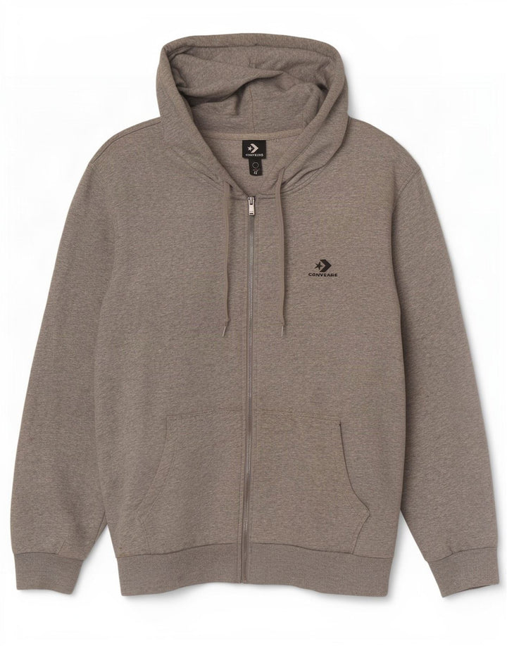 Converse Mens Zip Sudadera con capucha suéter grande gris algodón