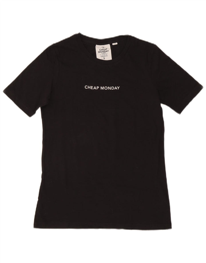 CHEAP MONDAY Camiseta para mujer Top UK 10 Small Black Cotton