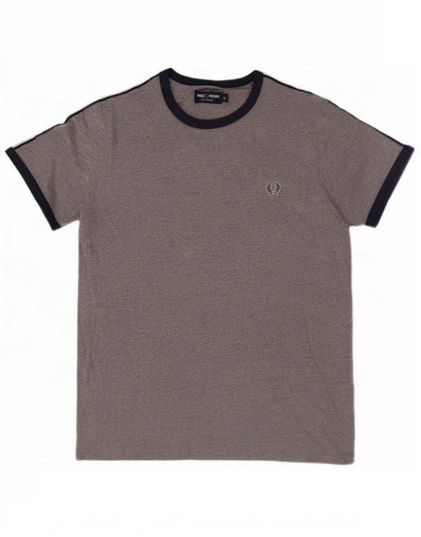 Fred Perry Mens Graphic T-Shirt Top Medium Grey Flecked Cotton
