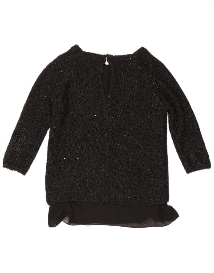 Zara Mujer Top Manga 3/4 UK 42 Mediano Negro