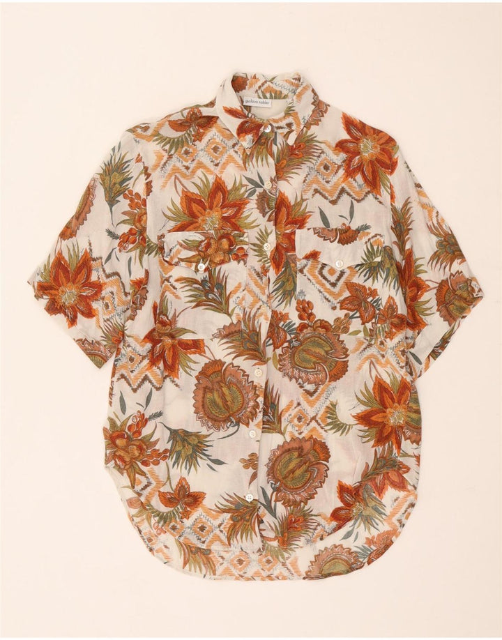 Vintage mujer camisa de manga corta EU 42 grande de color blanco floral