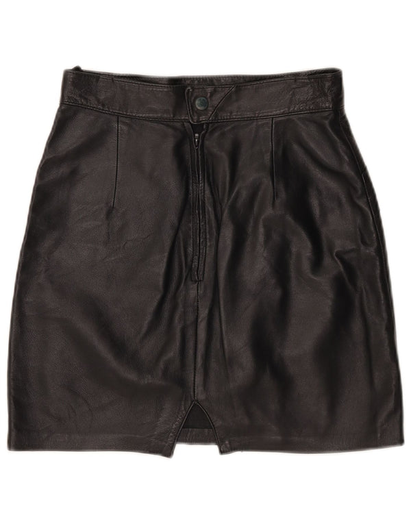 Vintage mujer mini falda de cuero W25 XS negro