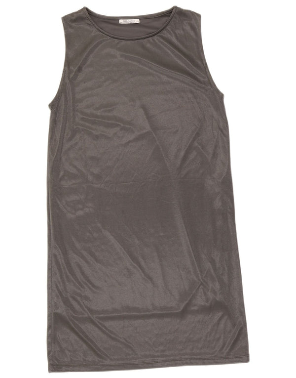 Zara Vestido recto sin mangas para mujer UK 44 Poliéster plateado grande