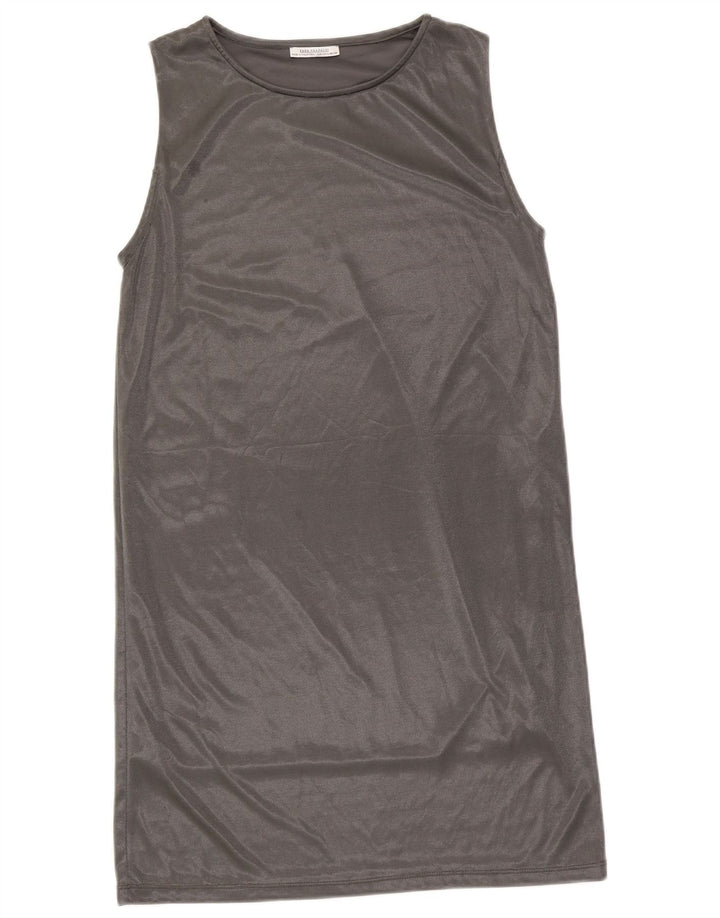 Zara Vestido recto sin mangas para mujer UK 44 Poliéster plateado grande
