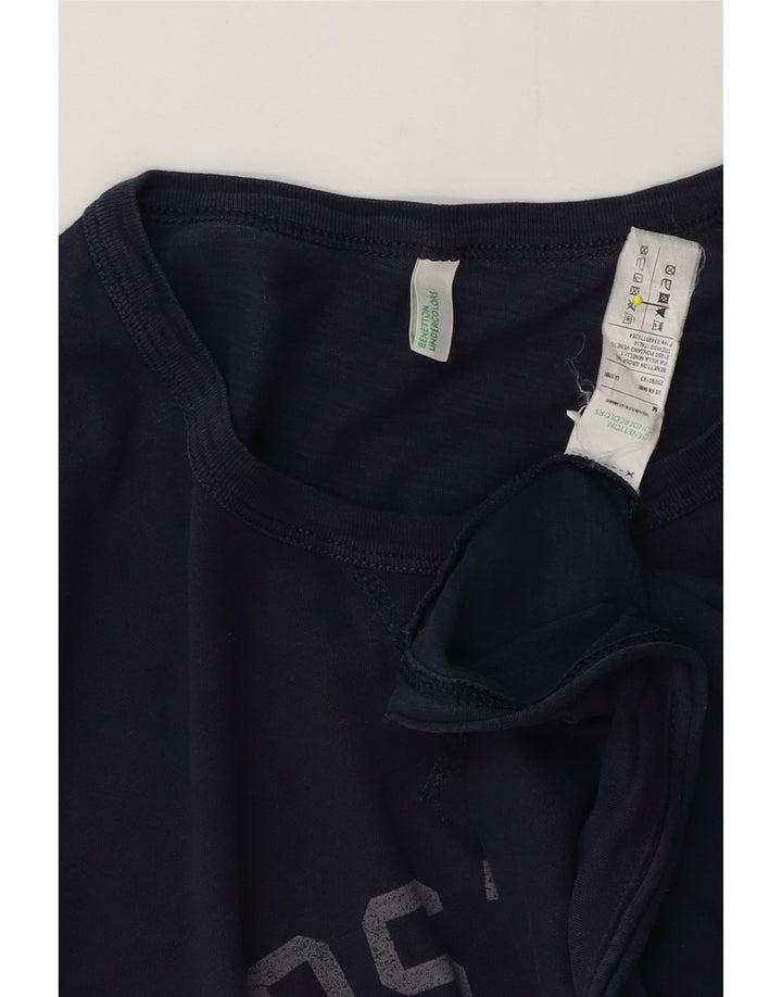 Benetton Hombre Camiseta Estampada Manga Larga Algodón Azul Marino Medio