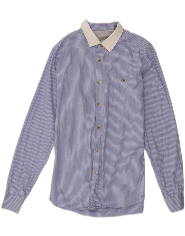 Ted Baker Camisa para hombre Talla 5 XL Algodón azul a rayas