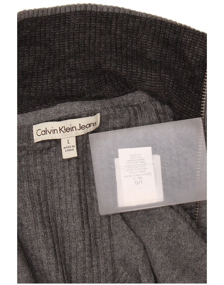 Calvin Klein Jeans Cárdigan para hombre suéter grande gris algodón