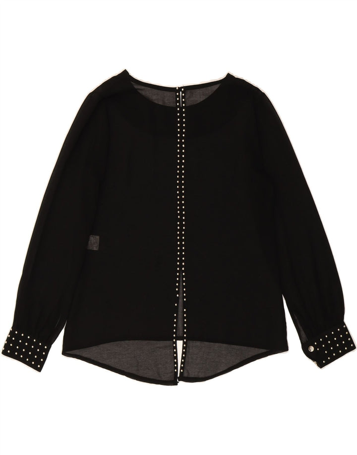 VINTAGE Womens Long Sleeve Blouse Top UK 12 Medium Black Polyester Vintage Vintage and Second-Hand Vintage from Messina Hembry 