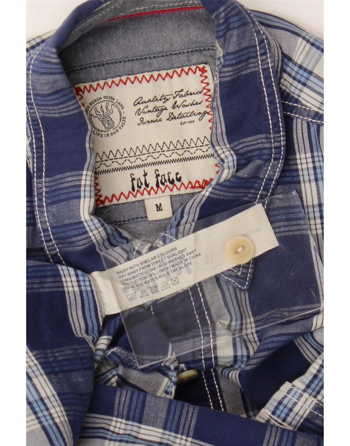 FAT FACE Camisa de manga corta para hombre de algodón a cuadros azul marino mediano