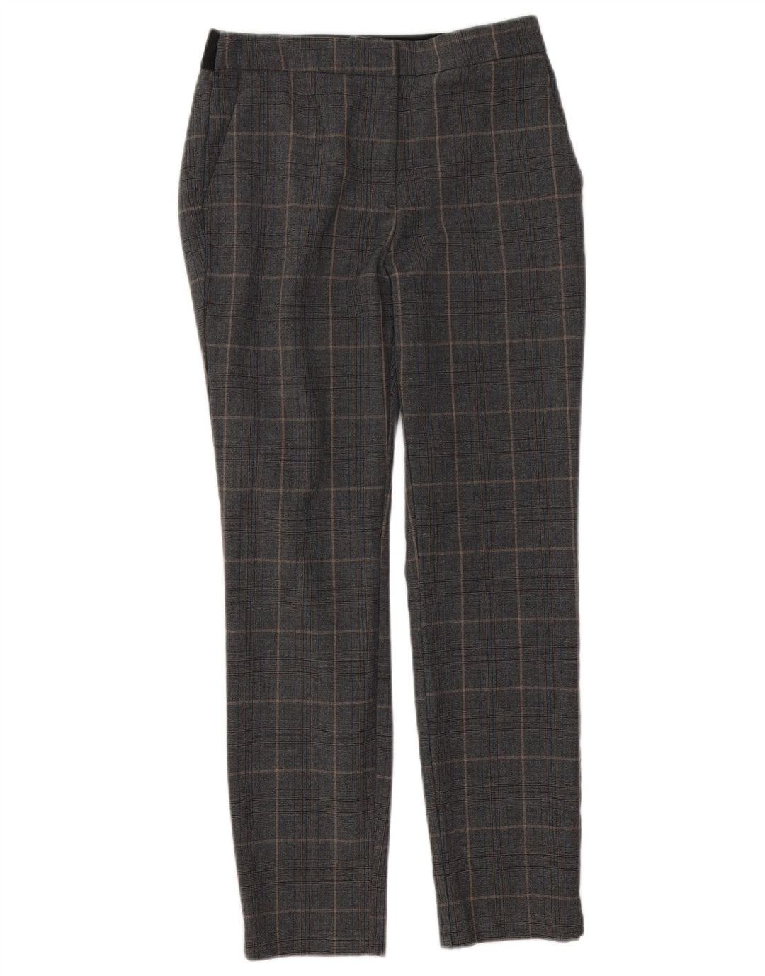 Zara Mujer Pantalón Chino Slim Medium W28 L26 Poliéster A Cuadros Gris