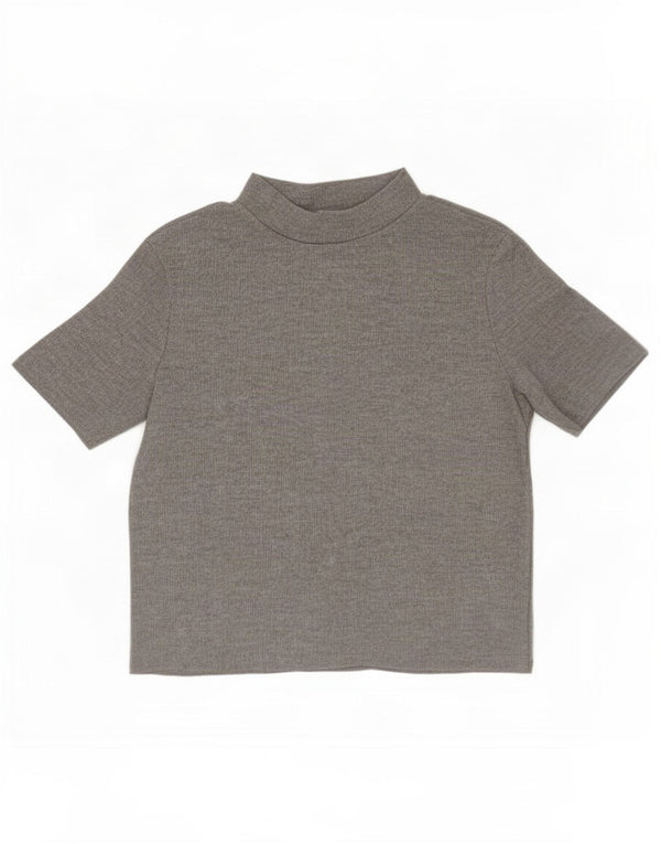 Zara Mujer Trafaluc Crop Camiseta Top UK 44 Poliéster Gris Medio