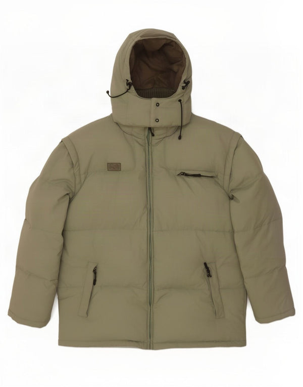 Fila Chaqueta acolchada con capucha para hombre UK 44 2XL Caqui Colorblock Poliamida