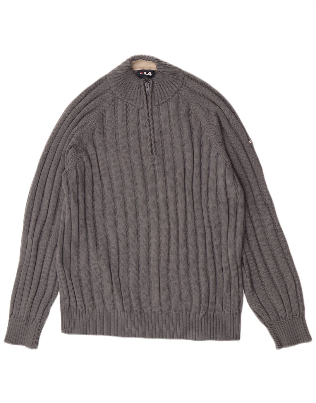 Fila Hombre Zip Neck Jumper Sweater Grande Gris Lana Merino