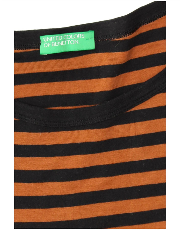 BENETTON Top para mujer manga 3/4 UK 42 Mediano Naranja Rayas